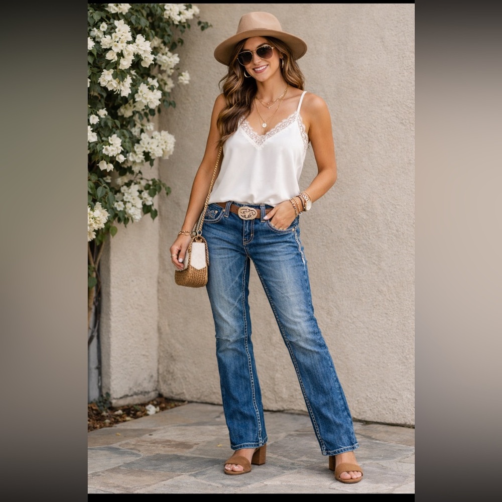 Rock Revival Women’s 30 SoHo Straight MidRise Y2K  Embellished Jeans